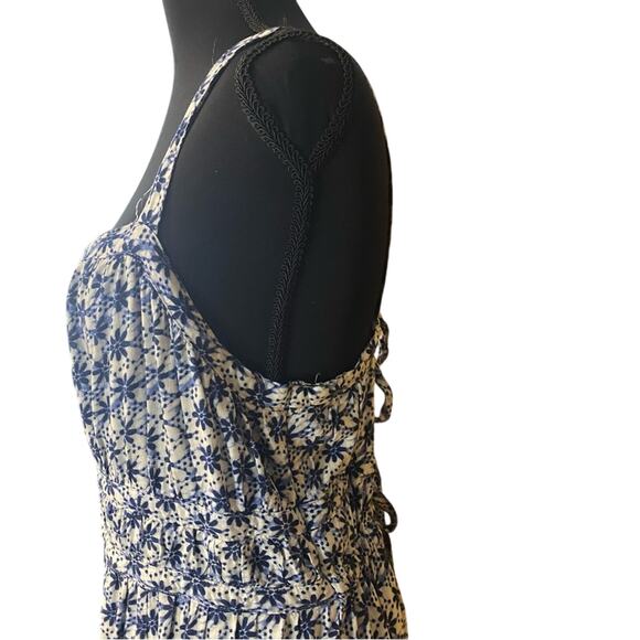 Aeropostale Floral Blue double tie back Dress Large garden girl peasant rayon - Picture 5 of 11